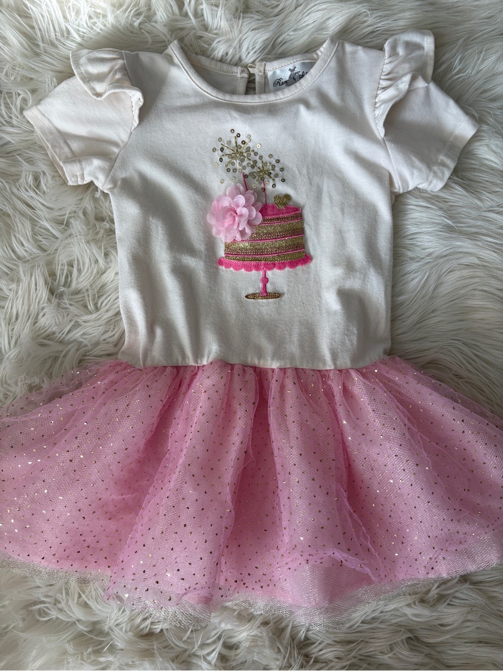 Rare Editions Cream and Pale Pink Floral Sequin birthday dress